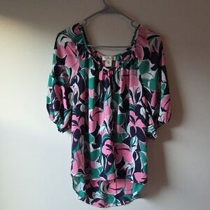 Rachel Zoe Pink and Green Floral Blouse